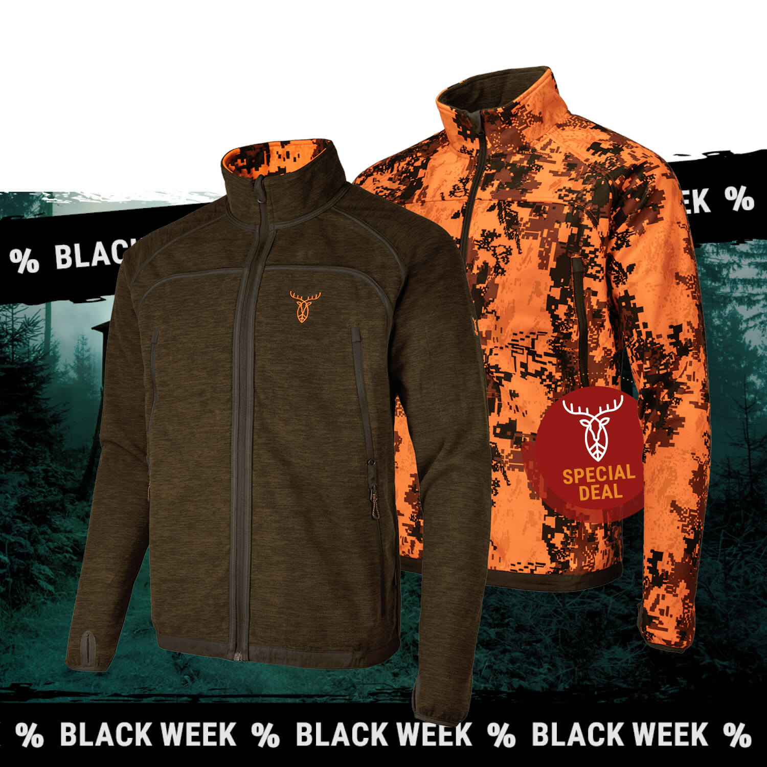 Pirscher Gear Fleece-Wendejacke (Blaze/Braun) - Drückjagd