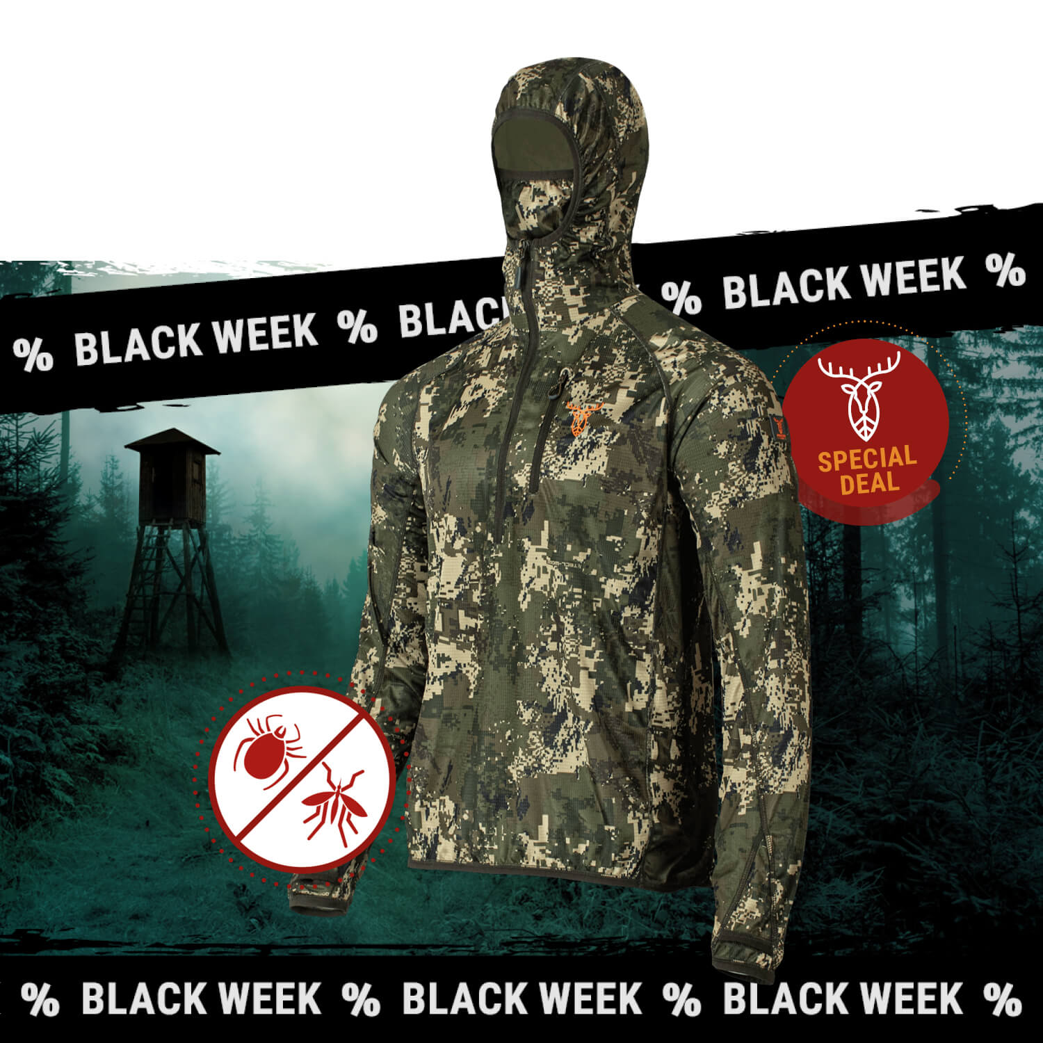 Pirscher Gear Ultralight Tanatex Hoodie-Shirt (Optimax) - Krähenjagd
