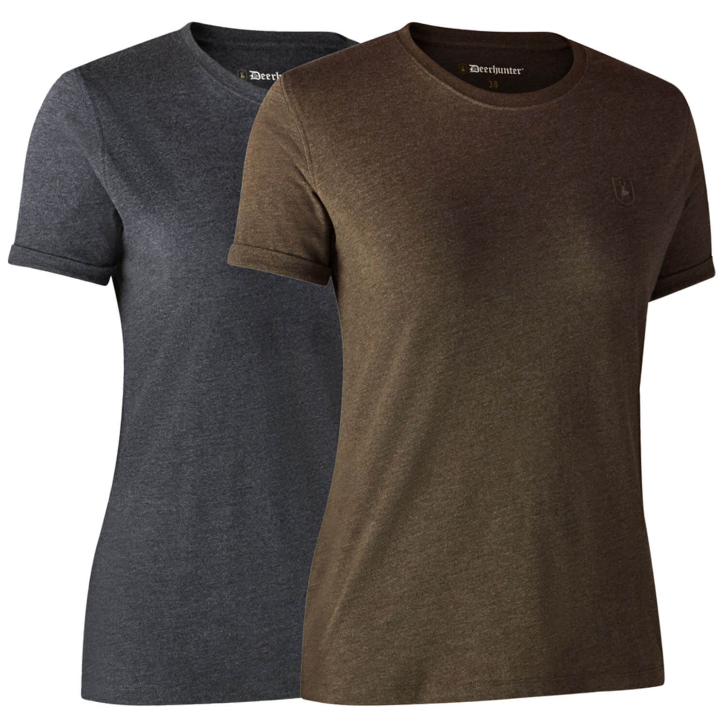 Deerhunter Damen T-Shirt Basic 2er-Pack (Braun/Grau) - Blusen & Shirts