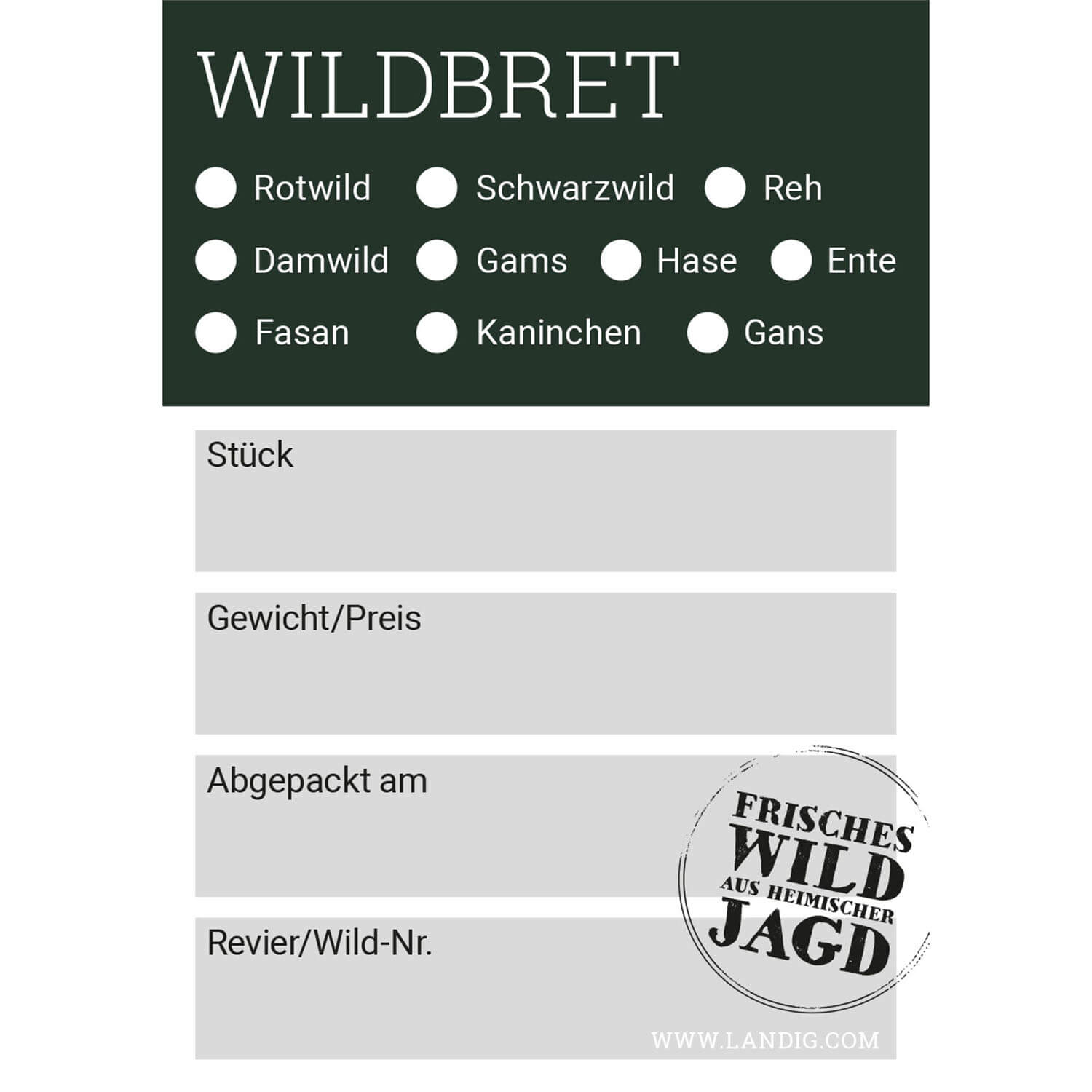 Landig Jagdetiketten Wildbret - Jagdausrüstung