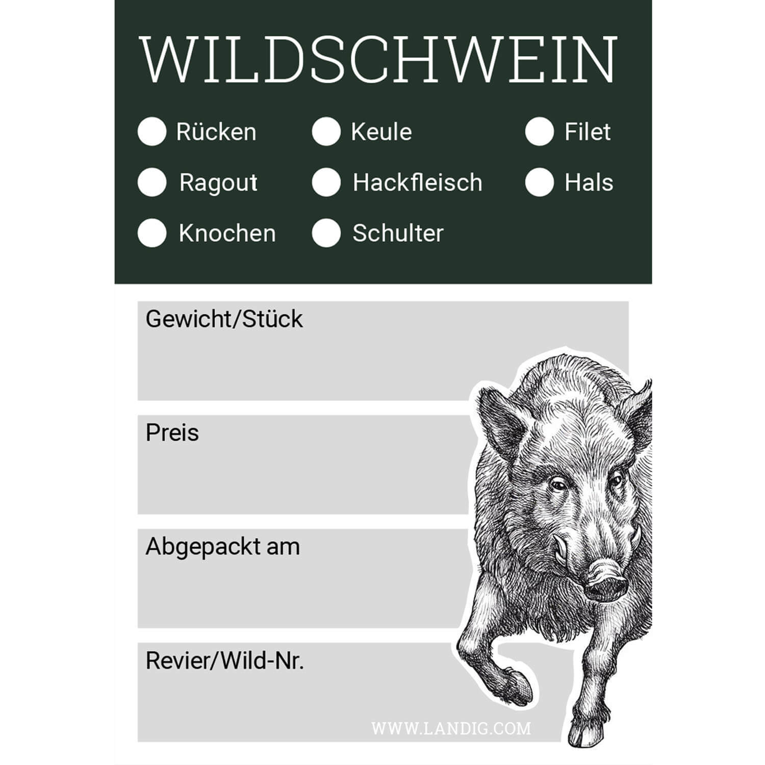 Landig Jagdetiketten Schwarzwild - Jagdausrüstung