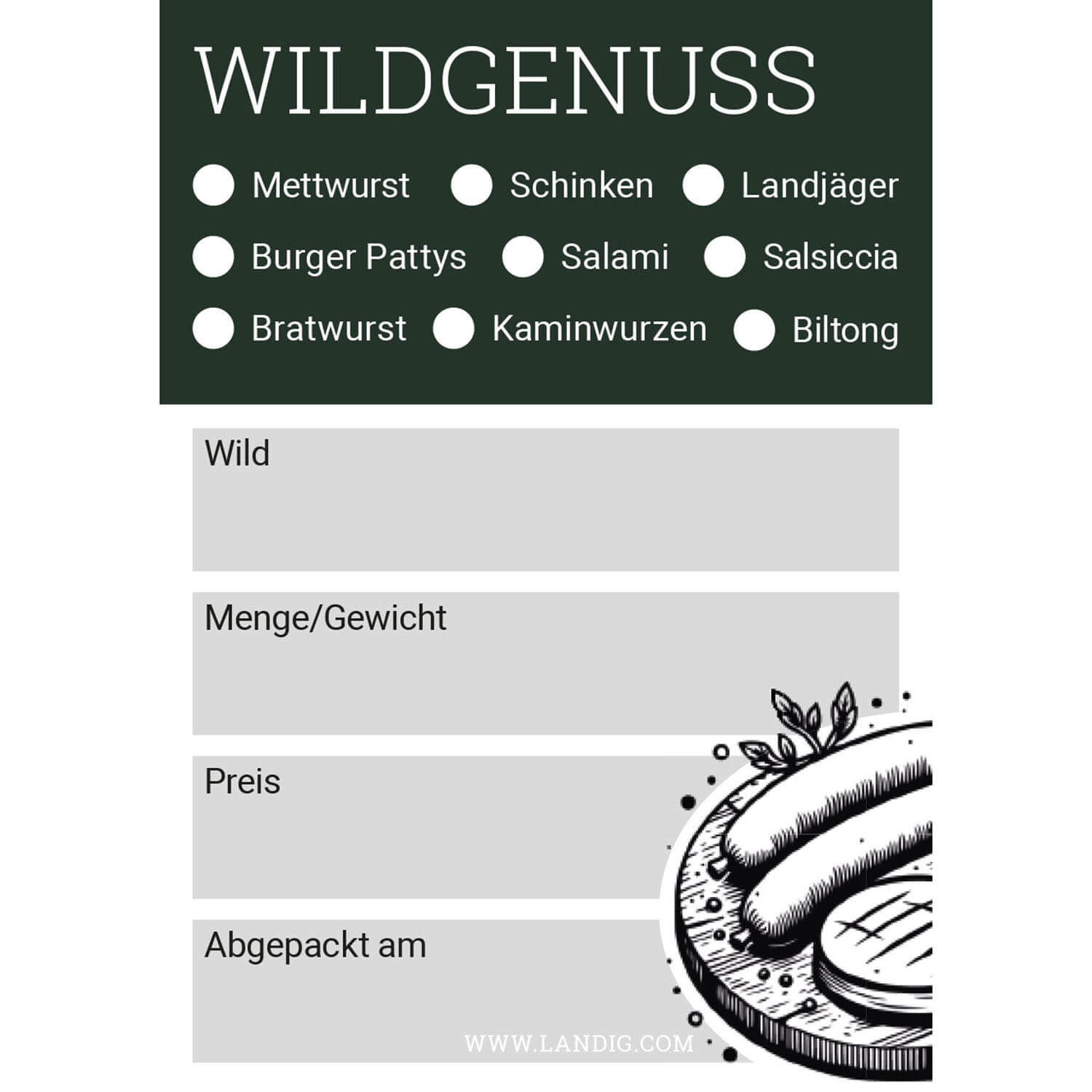 Landig Jagdetiketten Wildgenuss - Jagdausrüstung