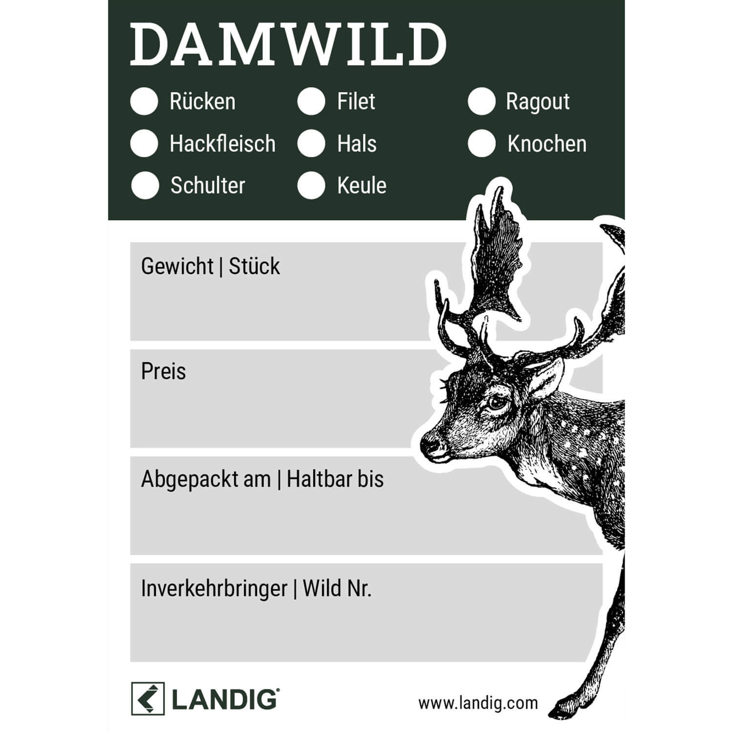 Landig Jagdetiketten Damwild - Jagdausrüstung